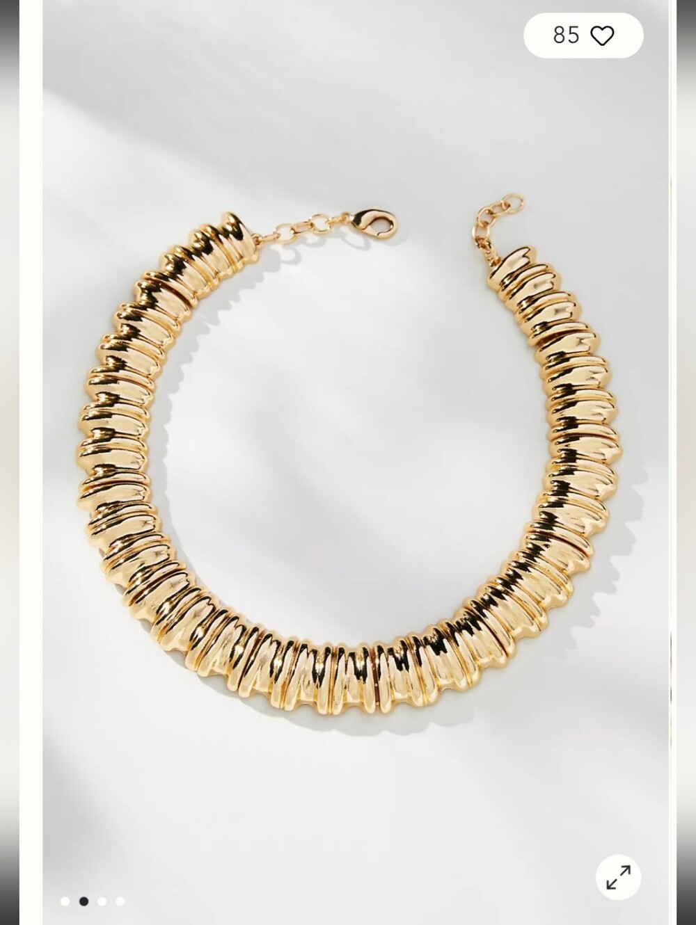 NWOT! Anthropologie, Chunky Ribbed Metal Necklace, Gold Tone